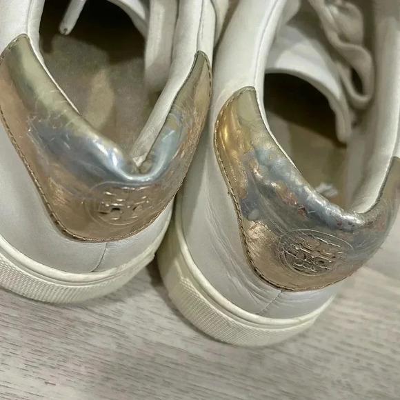 Tory Burch Carter Sequin Leather White Lace Up Casual Shoes Sneakers Size 8 - Picture 4 of 10